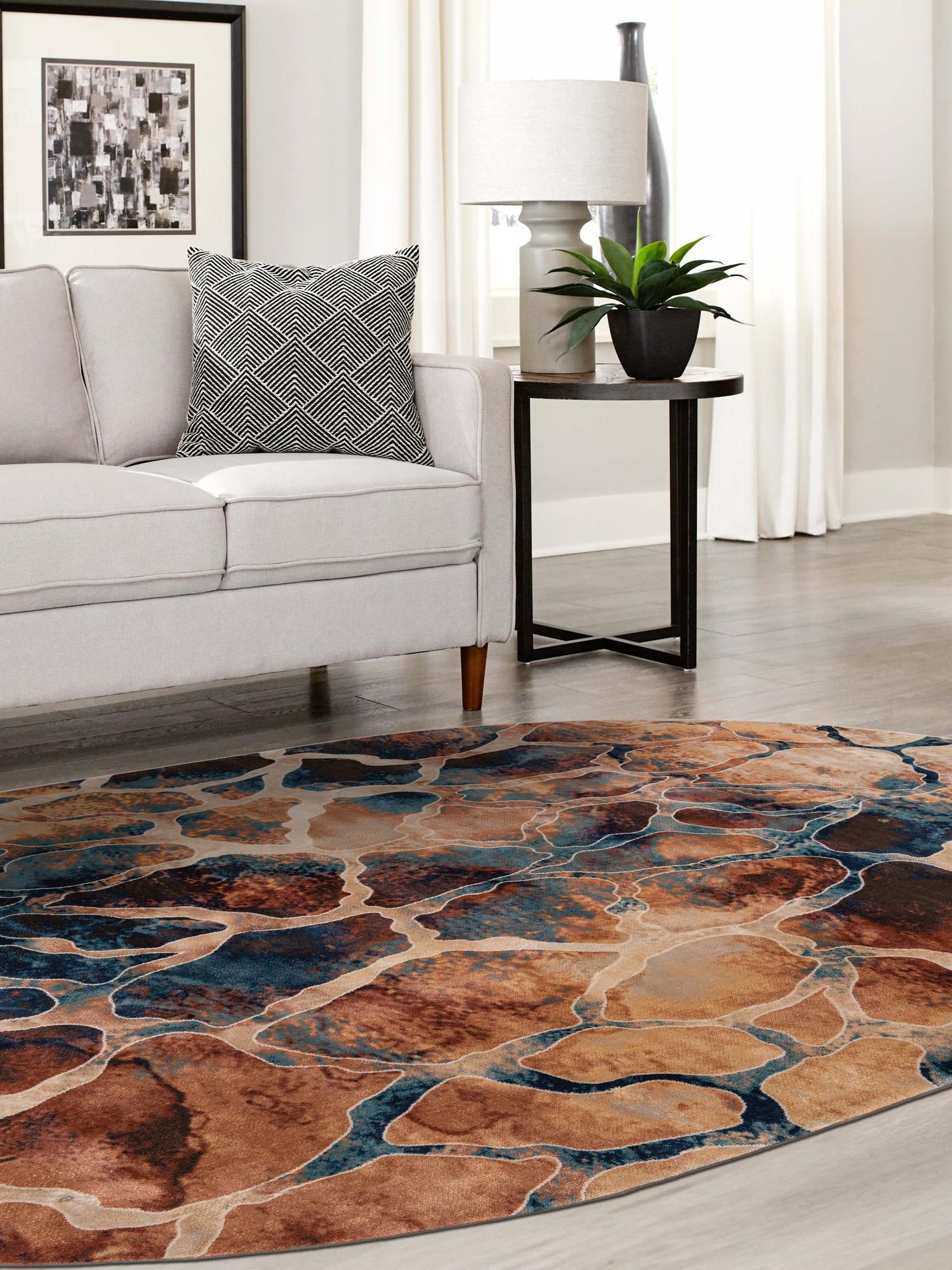 Brick Red 7' 10 x 10' Mystic Oval Area Rug 100% Polypropylene Abstract Modern Carpet for Living Rooms, Dining, Bedrooms, Office for Sale at Rug Engine