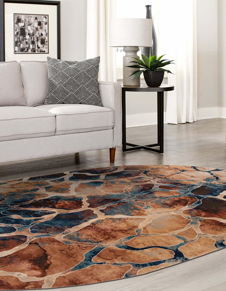 Brick Red 7' 10 x 10' Mystic Oval Area Rug 100% Polypropylene Abstract Modern Carpet for Living Rooms, Dining, Bedrooms, Office for Sale at Rug Engine