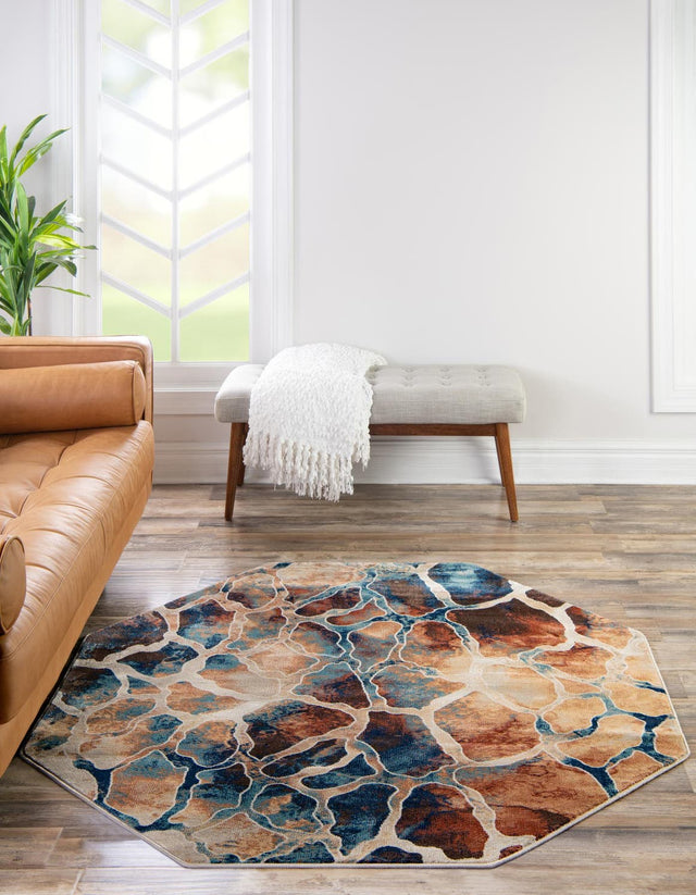 Brick Red 5' 3 x 5' 3 Mystic Octagon Area Rug 100% Polypropylene Abstract Modern Carpet for Living Rooms, Dining, Bedrooms, Office for Sale at Rug Engine