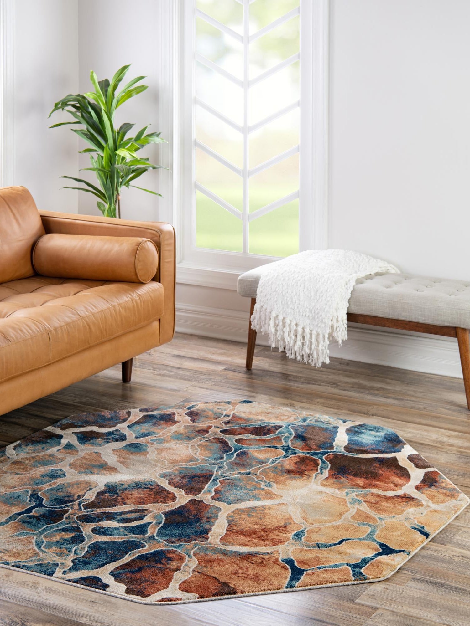 Brick Red 5' 3 x 5' 3 Mystic Octagon Area Rug 100% Polypropylene Abstract Modern Carpet for Living Rooms, Dining, Bedrooms, Office for Sale at Rug Engine
