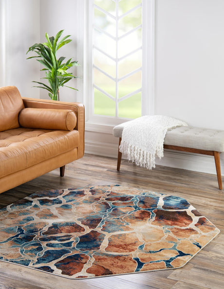 Brick Red 5' 3 x 5' 3 Mystic Octagon Area Rug 100% Polypropylene Abstract Modern Carpet for Living Rooms, Dining, Bedrooms, Office for Sale at Rug Engine