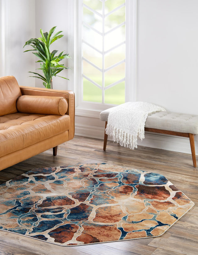Brick Red 5' 3 x 5' 3 Mystic Octagon Area Rug 100% Polypropylene Abstract Modern Carpet for Living Rooms, Dining, Bedrooms, Office for Sale at Rug Engine