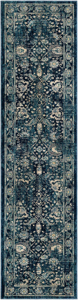 Navy Blue 2' 7 x 10' Oslo Runner Area Rug 100% Polypropylene Traditional Classic Vintage Distressed Carpet for Indoor Home Decor for Sale at Rug Engine