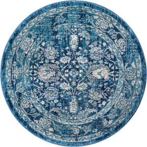 Navy Blue 3' 3 x 3' 3 Oslo Round Area Rug 100% Polypropylene Traditional Classic Vintage Distressed Carpet for Indoor Home Decor for Sale at Rug Engine