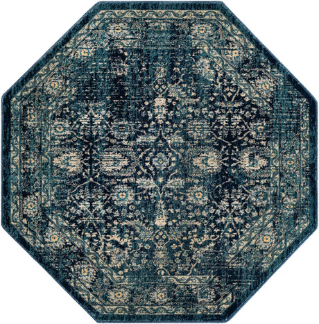 Navy Blue 5' 3 x 5' 3 Oslo Octagon Area Rug 100% Polypropylene Traditional Classic Vintage Distressed Carpet for Indoor Home Decor for Sale at Rug Engine