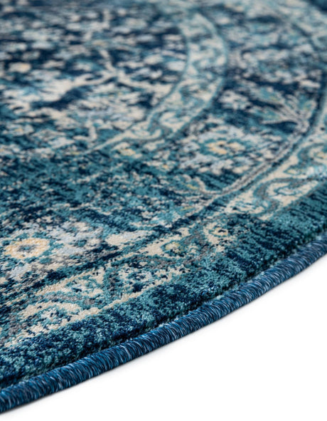 Navy Blue 5' 3 x 5' 3 Oslo Round Area Rug 100% Polypropylene Traditional Classic Vintage Distressed Carpet for Indoor Home Decor for Sale at Rug Engine