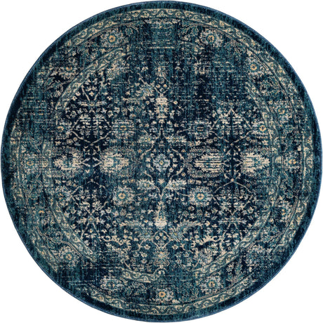 Navy Blue 5' 3 x 5' 3 Oslo Round Area Rug 100% Polypropylene Traditional Classic Vintage Distressed Carpet for Indoor Home Decor for Sale at Rug Engine