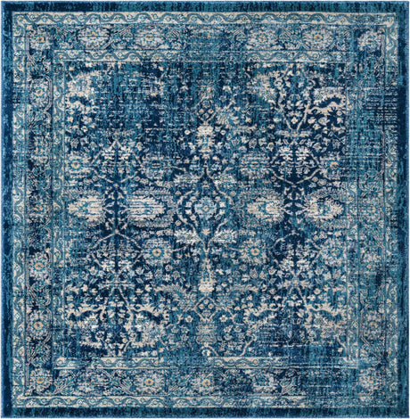 Navy Blue 5' 3 x 5' 3 Oslo Square Area Rug 100% Polypropylene Traditional Classic Vintage Distressed Carpet for Indoor Home Decor for Sale at Rug Engine