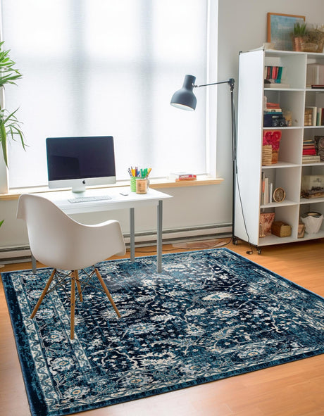 Navy Blue 5' 3 x 5' 3 Oslo Square Area Rug 100% Polypropylene Traditional Classic Vintage Distressed Carpet for Indoor Home Decor for Sale at Rug Engine