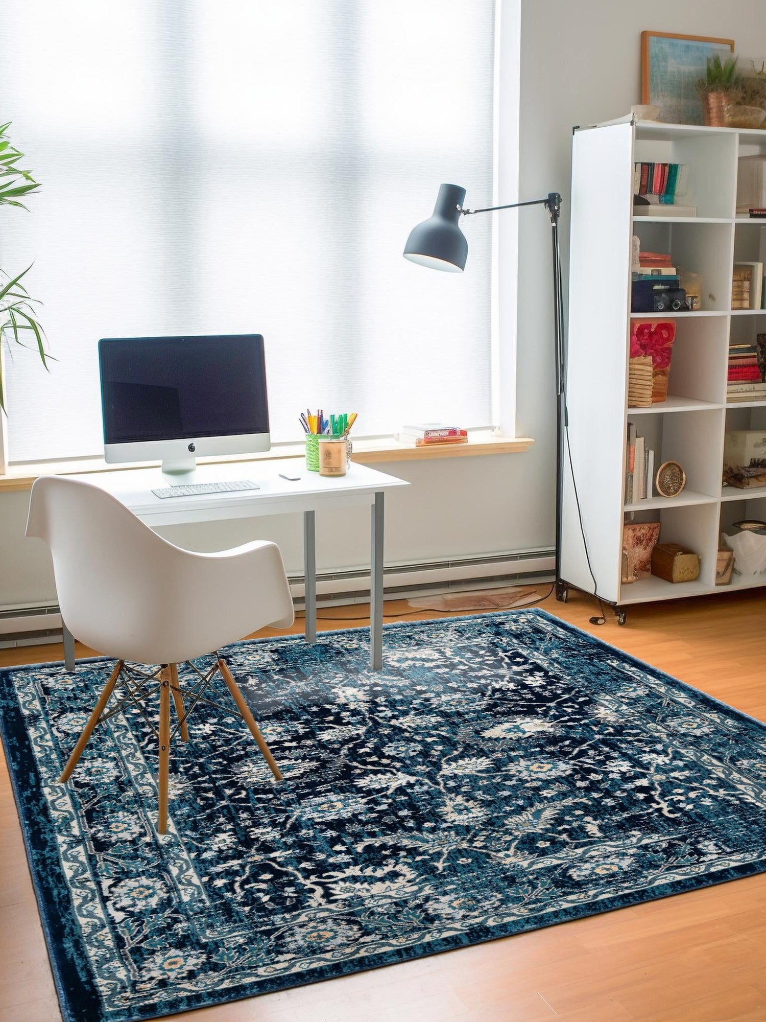 Navy Blue 6' 1 x 6' 1 Oslo Square Area Rug 100% Polypropylene Traditional Classic Vintage Distressed Carpet for Indoor Home Decor for Sale at Rug Engine