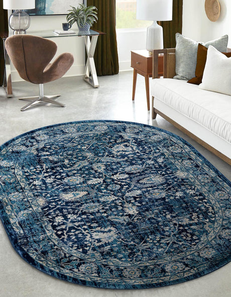 Navy Blue 7' 10 x 10' Oslo Oval Area Rug 100% Polypropylene Traditional Classic Vintage Distressed Carpet for Indoor Home Decor for Sale at Rug Engine
