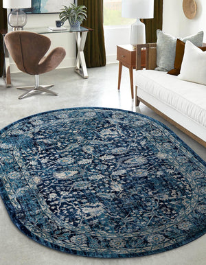 Navy Blue 6' 1 x 9' Oslo Oval Area Rug 100% Polypropylene Traditional Classic Vintage Distressed Carpet for Indoor Home Decor for Sale at Rug Engine