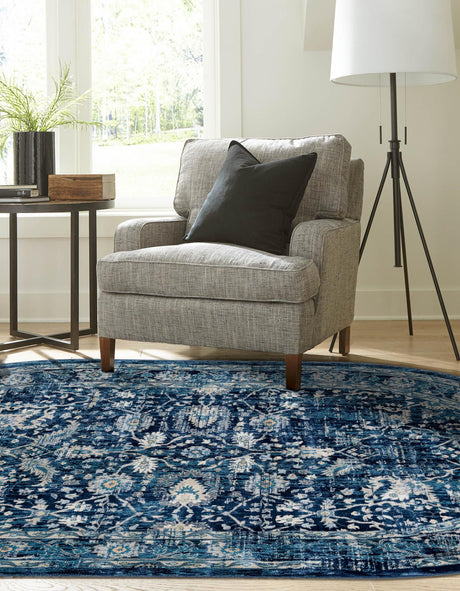 Navy Blue 6' 1 x 9' Oslo Oval Area Rug 100% Polypropylene Traditional Classic Vintage Distressed Carpet for Indoor Home Decor for Sale at Rug Engine