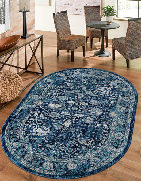 Navy Blue 6' 1 x 9' Oslo Oval Area Rug 100% Polypropylene Traditional Classic Vintage Distressed Carpet for Indoor Home Decor for Sale at Rug Engine