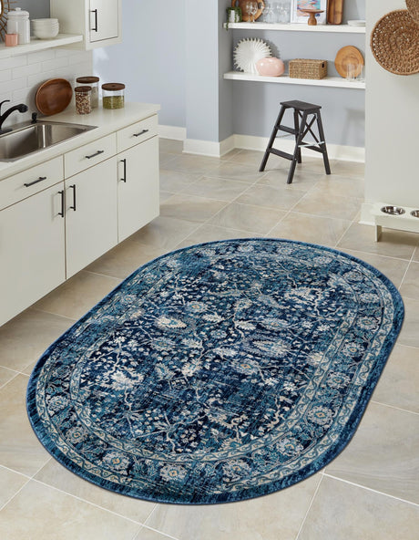 Navy Blue 6' 1 x 9' Oslo Oval Area Rug 100% Polypropylene Traditional Classic Vintage Distressed Carpet for Indoor Home Decor for Sale at Rug Engine