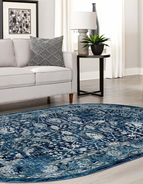 Navy Blue 7' 10 x 10' Oslo Oval Area Rug 100% Polypropylene Traditional Classic Vintage Distressed Carpet for Indoor Home Decor for Sale at Rug Engine