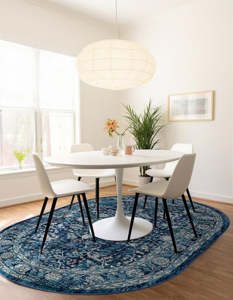 Navy Blue 6' 1 x 9' Oslo Oval Area Rug 100% Polypropylene Traditional Classic Vintage Distressed Carpet for Indoor Home Decor for Sale at Rug Engine