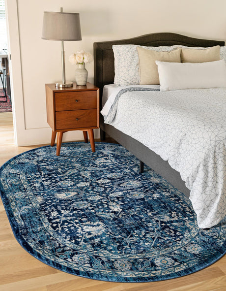 Navy Blue 6' 1 x 9' Oslo Oval Area Rug 100% Polypropylene Traditional Classic Vintage Distressed Carpet for Indoor Home Decor for Sale at Rug Engine