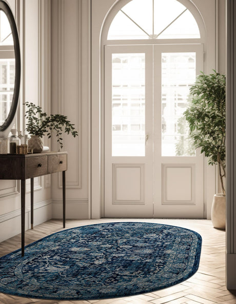 Navy Blue 6' 1 x 9' Oslo Oval Area Rug 100% Polypropylene Traditional Classic Vintage Distressed Carpet for Indoor Home Decor for Sale at Rug Engine