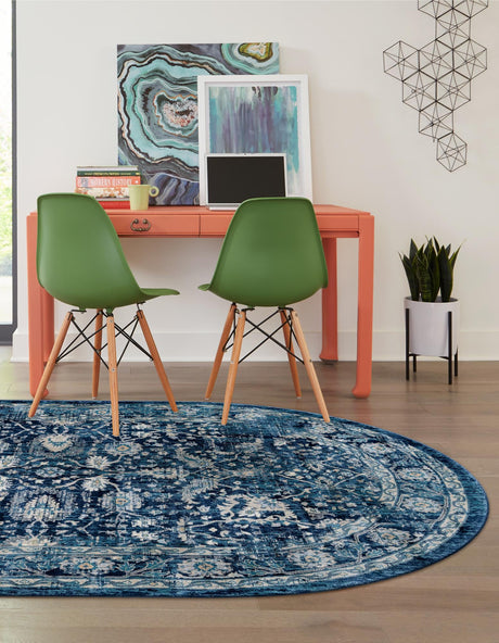 Navy Blue 6' 1 x 9' Oslo Oval Area Rug 100% Polypropylene Traditional Classic Vintage Distressed Carpet for Indoor Home Decor for Sale at Rug Engine