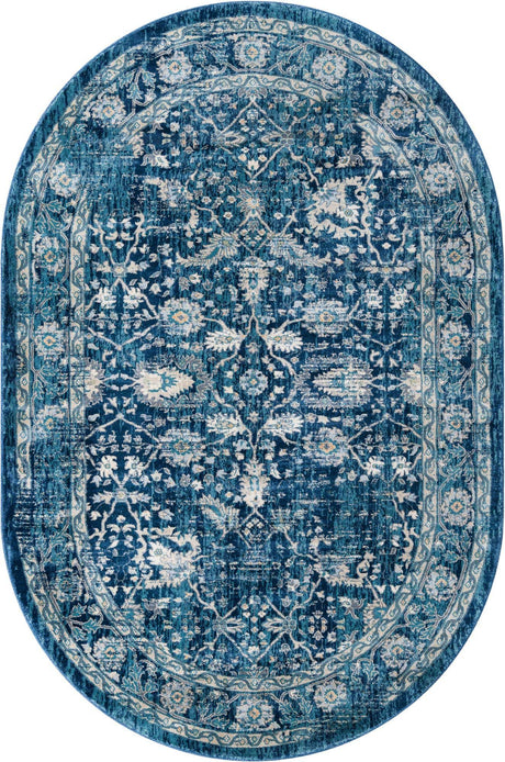 Navy Blue 6' 1 x 9' Oslo Oval Area Rug 100% Polypropylene Traditional Classic Vintage Distressed Carpet for Indoor Home Decor for Sale at Rug Engine