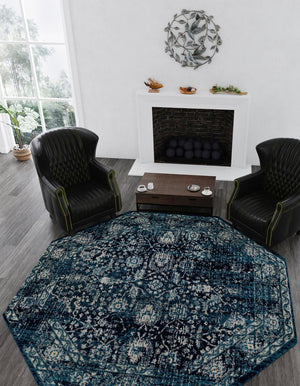 Navy Blue 5' 3 x 5' 3 Oslo Octagon Area Rug 100% Polypropylene Traditional Classic Vintage Distressed Carpet for Indoor Home Decor for Sale at Rug Engine