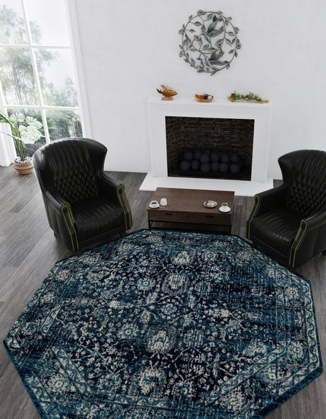Navy Blue 5' 3 x 5' 3 Oslo Octagon Area Rug 100% Polypropylene Traditional Classic Vintage Distressed Carpet for Indoor Home Decor for Sale at Rug Engine