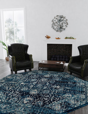 Navy Blue 7' 10 x 7' 10 Oslo Octagon Area Rug 100% Polypropylene Traditional Classic Vintage Distressed Carpet for Indoor Home Decor for Sale at Rug Engine