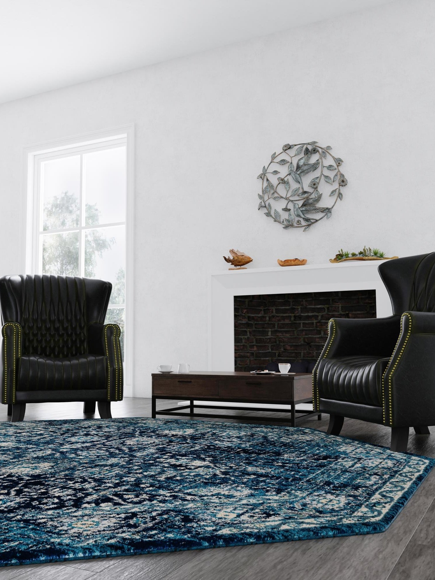 Navy Blue 5' 3 x 5' 3 Oslo Octagon Area Rug 100% Polypropylene Traditional Classic Vintage Distressed Carpet for Indoor Home Decor for Sale at Rug Engine