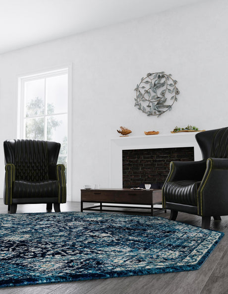 Navy Blue 5' 3 x 5' 3 Oslo Octagon Area Rug 100% Polypropylene Traditional Classic Vintage Distressed Carpet for Indoor Home Decor for Sale at Rug Engine