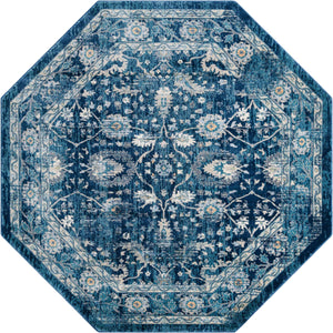 Navy Blue 7' 10 x 7' 10 Oslo Octagon Area Rug 100% Polypropylene Traditional Classic Vintage Distressed Carpet for Indoor Home Decor for Sale at Rug Engine