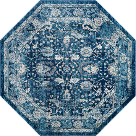 Navy Blue 7' 10 x 7' 10 Oslo Octagon Area Rug 100% Polypropylene Traditional Classic Vintage Distressed Carpet for Indoor Home Decor for Sale at Rug Engine
