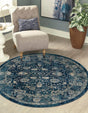 Navy Blue 7' 10 x 7' 10 Oslo Round Area Rug 100% Polypropylene Traditional Classic Vintage Distressed Carpet for Indoor Home Decor for Sale at Rug Engine