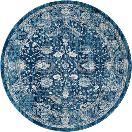 Navy Blue 7' 10 x 7' 10 Oslo Round Area Rug 100% Polypropylene Traditional Classic Vintage Distressed Carpet for Indoor Home Decor for Sale at Rug Engine