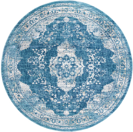 Navy Blue 10' x 10' Oslo Round Area Rug 100% Polypropylene Traditional Classic Vintage Distressed Carpet for Indoor Home Decor for Sale at Rug Engine