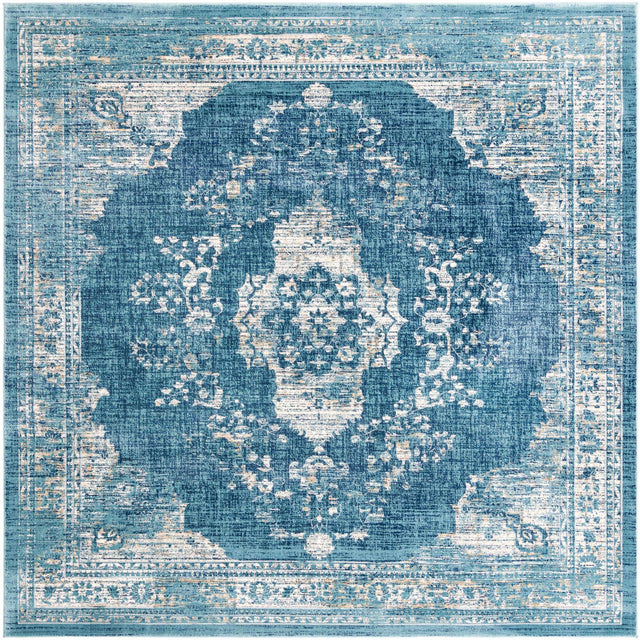 Navy Blue 10' x 10' Oslo Square Area Rug 100% Polypropylene Traditional Classic Vintage Distressed Carpet for Indoor Home Decor for Sale at Rug Engine