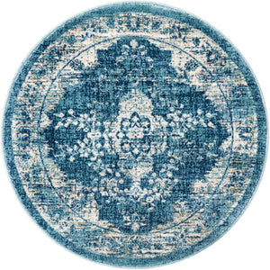 Navy Blue 3' 3 x 3' 3 Oslo Round Area Rug 100% Polypropylene Traditional Classic Vintage Distressed Carpet for Indoor Home Decor for Sale at Rug Engine