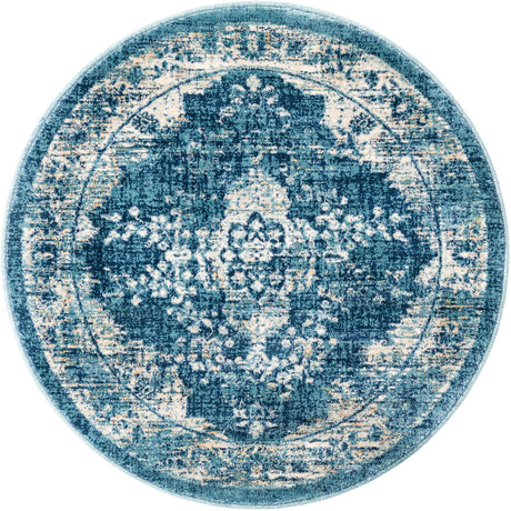 Navy Blue 3' 3 x 3' 3 Oslo Round Area Rug 100% Polypropylene Traditional Classic Vintage Distressed Carpet for Indoor Home Decor for Sale at Rug Engine