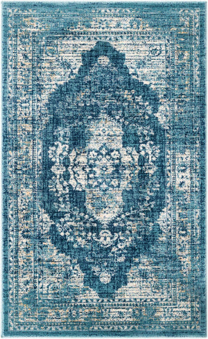 Navy Blue 3' 3 x 5' 3 Oslo Rectangle Area Rug 100% Polypropylene Traditional Classic Vintage Distressed Carpet for Indoor Home Decor for Sale at Rug Engine