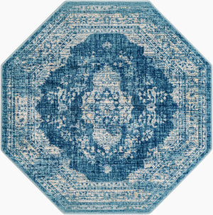 Navy Blue 5' 3 x 5' 3 Oslo Octagon Area Rug 100% Polypropylene Traditional Classic Vintage Distressed Carpet for Indoor Home Decor for Sale at Rug Engine