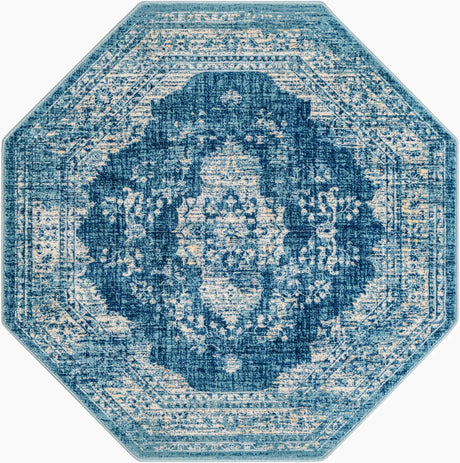 Navy Blue 5' 3 x 5' 3 Oslo Octagon Area Rug 100% Polypropylene Traditional Classic Vintage Distressed Carpet for Indoor Home Decor for Sale at Rug Engine