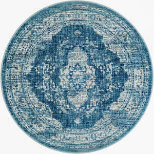 Navy Blue 5' 3 x 5' 3 Oslo Round Area Rug 100% Polypropylene Traditional Classic Vintage Distressed Carpet for Indoor Home Decor for Sale at Rug Engine