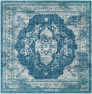Navy Blue 5' 3 x 5' 3 Oslo Square Area Rug 100% Polypropylene Traditional Classic Vintage Distressed Carpet for Indoor Home Decor for Sale at Rug Engine