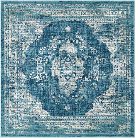 Navy Blue 5' 3 x 5' 3 Oslo Square Area Rug 100% Polypropylene Traditional Classic Vintage Distressed Carpet for Indoor Home Decor for Sale at Rug Engine