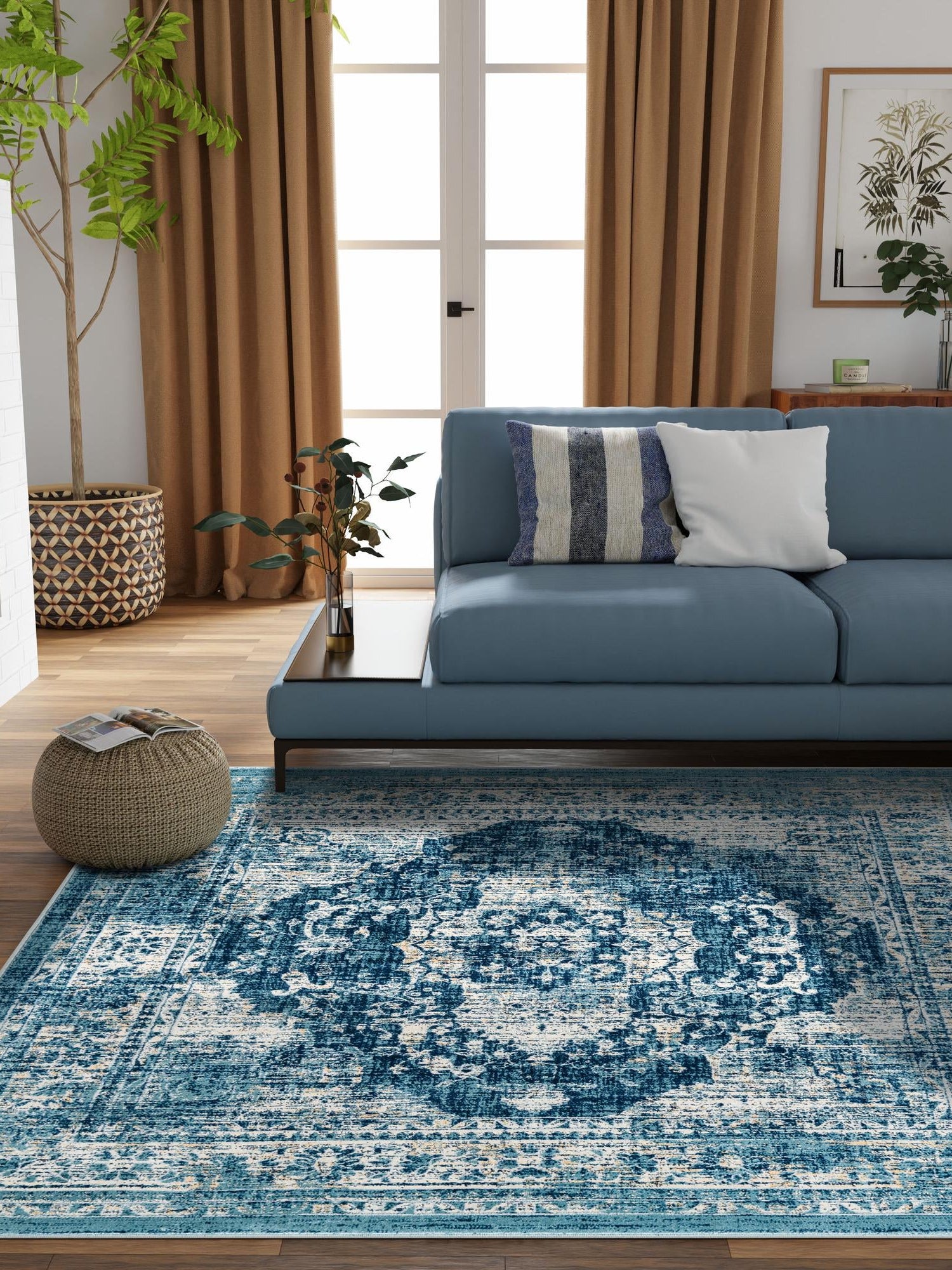 Navy Blue 10' x 10' Oslo Square Area Rug 100% Polypropylene Traditional Classic Vintage Distressed Carpet for Indoor Home Decor for Sale at Rug Engine