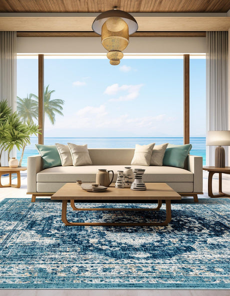 Navy Blue 6' 1 x 6' 1 Oslo Square Area Rug 100% Polypropylene Traditional Classic Vintage Distressed Carpet for Indoor Home Decor for Sale at Rug Engine