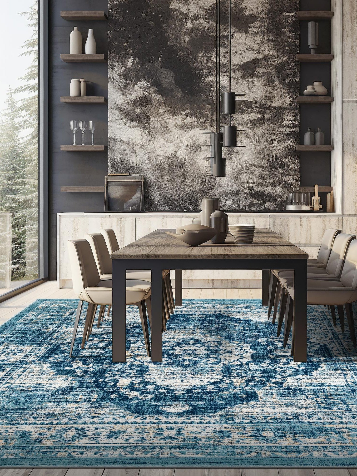 Navy Blue 10' x 10' Oslo Square Area Rug 100% Polypropylene Traditional Classic Vintage Distressed Carpet for Indoor Home Decor for Sale at Rug Engine