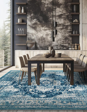 Navy Blue 6' 1 x 6' 1 Oslo Square Area Rug 100% Polypropylene Traditional Classic Vintage Distressed Carpet for Indoor Home Decor for Sale at Rug Engine