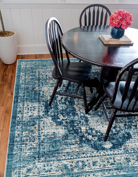 Navy Blue 6' 1 x 6' 1 Oslo Square Area Rug 100% Polypropylene Traditional Classic Vintage Distressed Carpet for Indoor Home Decor for Sale at Rug Engine