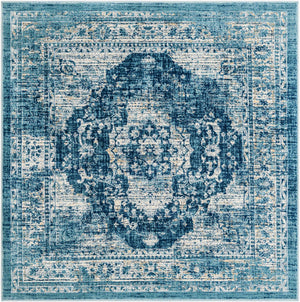 Navy Blue 6' 1 x 6' 1 Oslo Square Area Rug 100% Polypropylene Traditional Classic Vintage Distressed Carpet for Indoor Home Decor for Sale at Rug Engine
